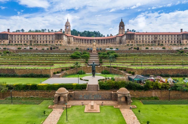 Nelson Mandela Statue standing in front of the Union Buildings with his arms wide open in Pretoria / Tshwane.